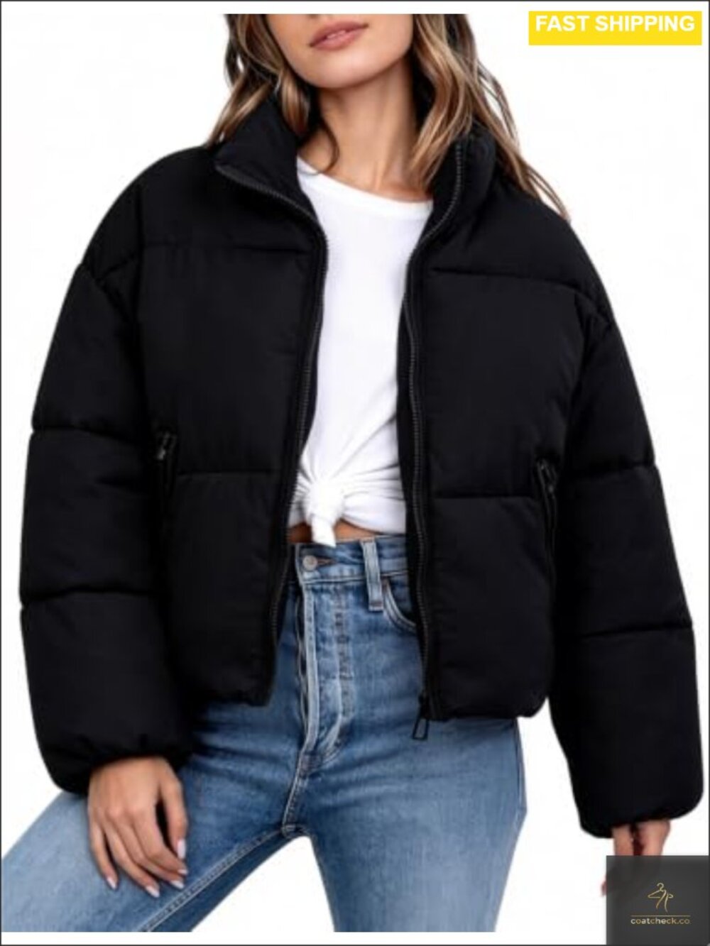 Women's Quilted Puffer Jacket Warm Zip Up Short Outerwear